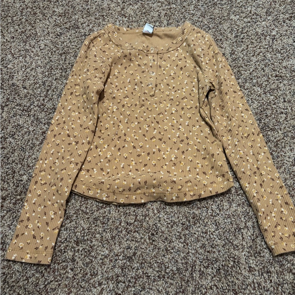 Old Navy Kids Long Sleeve Tee - Tan with White Pattern